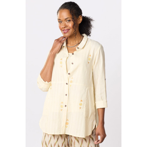 Lasksha Lightweight Button-Down Embroidered Shirt - Cream Lasksha Lightweight Button-Down Embroidered Shirt - Cream