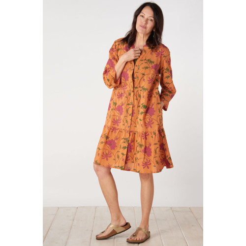 Lavasa Organic Cotton Tiered Shirt Dress - Honey/Multi Lavasa Organic Cotton Tiered Shirt Dress - Honey/Multi