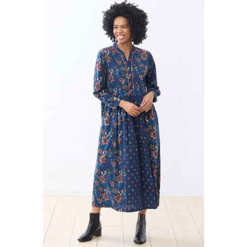 Mitali Long-Sleeve Band Collar Dress - Indigo Mitali Long-Sleeve Band Collar Dress - Indigo
