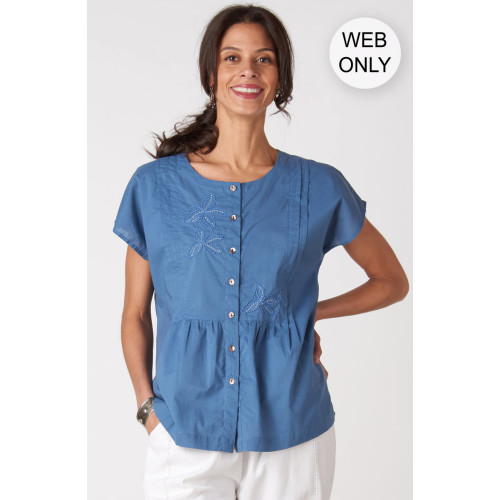 Shalu Organic Cotton Cap Sleeve Top - Natural Dye Indigo Shalu Organic Cotton Cap Sleeve Top - Natural Dye Indigo