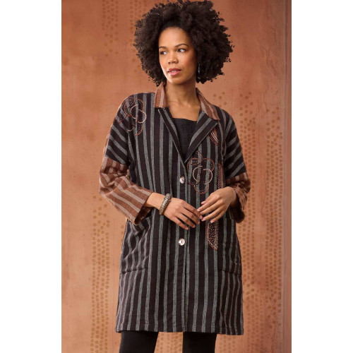 Pravya Drop Shoulder Textured Duster Jacket - Black/Mocha Pravya Drop Shoulder Textured Duster Jacket - Black/Mocha