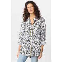 Aashna Organic Cotton High-Low Hem Button-Down Shirt - White/Black