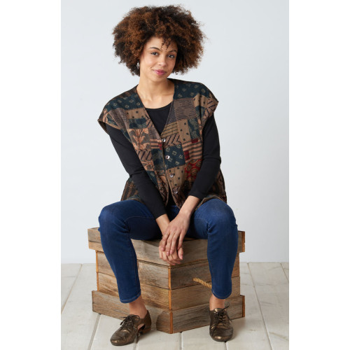 Reversible Upcycled Patchwork Navya Vest - Chindi/Walnut Reversible Upcycled Patchwork Navya Vest - Chindi/Walnut