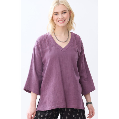 Naila Double Gauze V-Neck Tunic - Plum Naila Double Gauze V-Neck Tunic - Plum