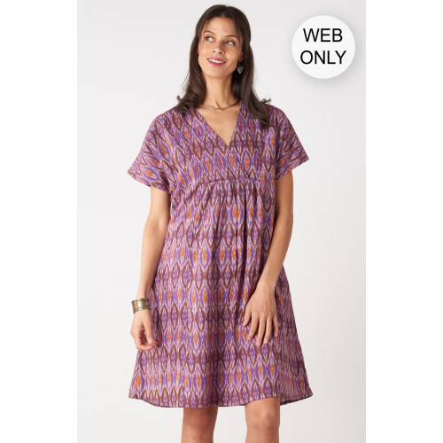 Namita Cap Sleeves V-Neck Knee Length Dress - Purple/Multi Namita Cap Sleeves V-Neck Knee Length Dress - Purple/Multi